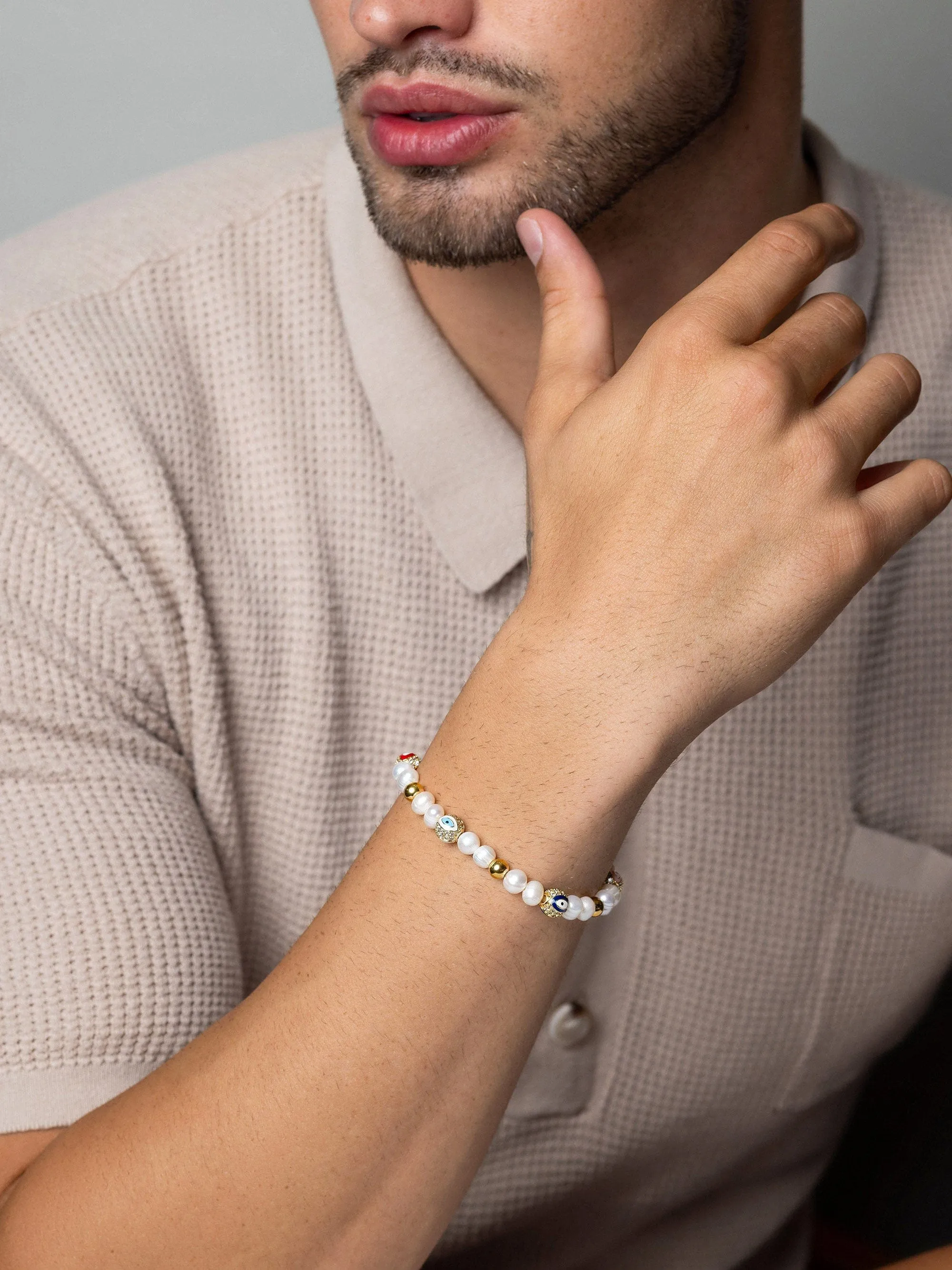 Men's Evil Eye Pearl Bracelet