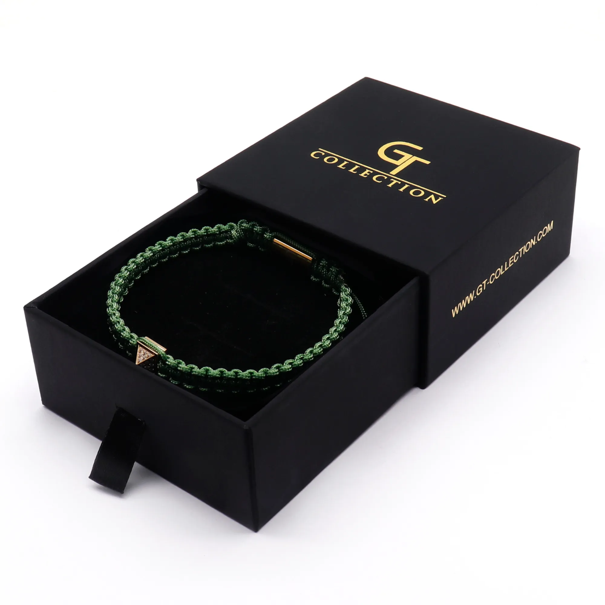 Men's Green Bracelet - Golden Pyramid with Zircon