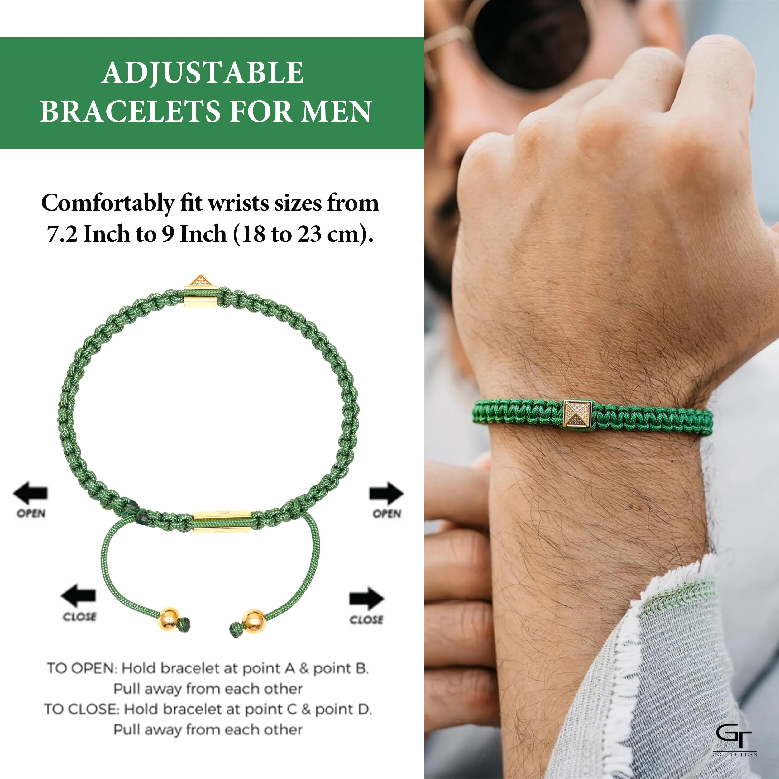 Men's Green Bracelet - Golden Pyramid with Zircon