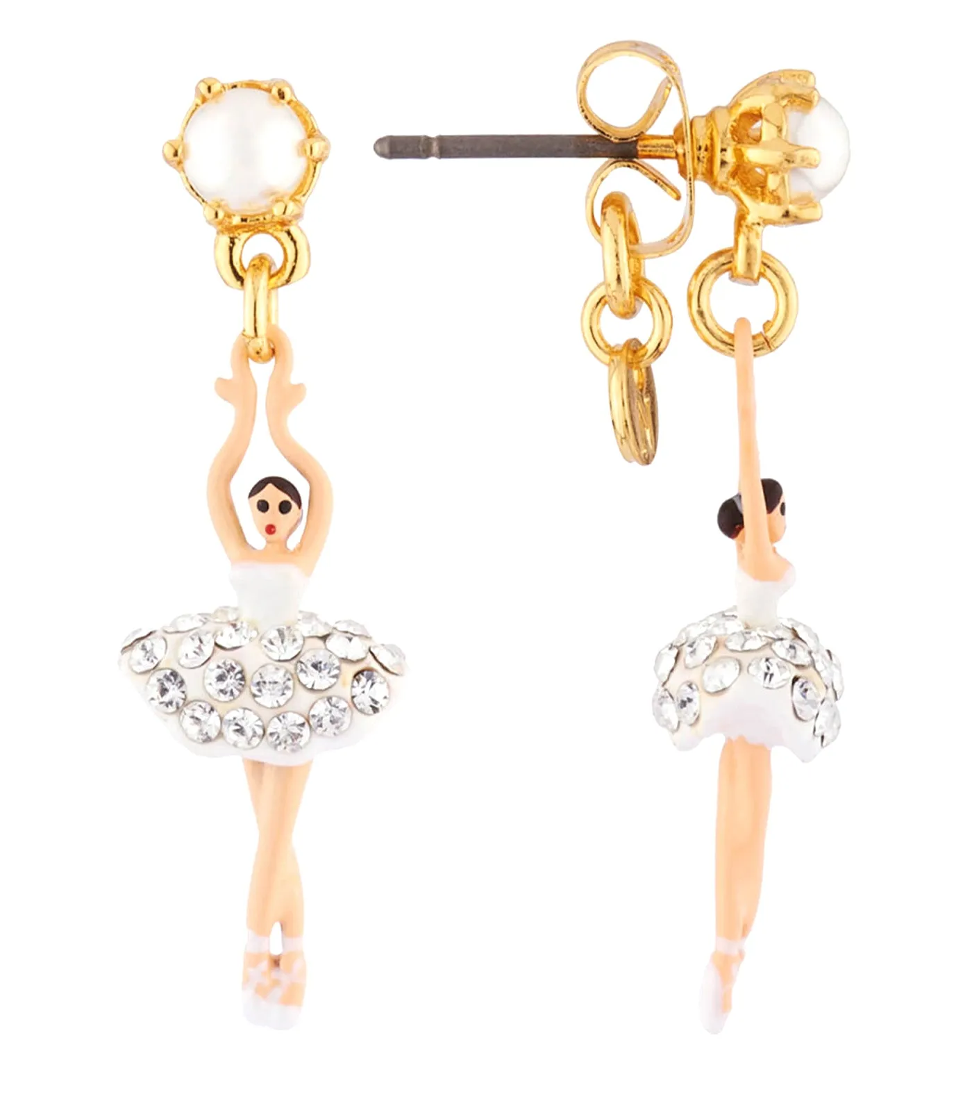 Mini Ballerina With Rhinestone And Pearl Stud Earrings White