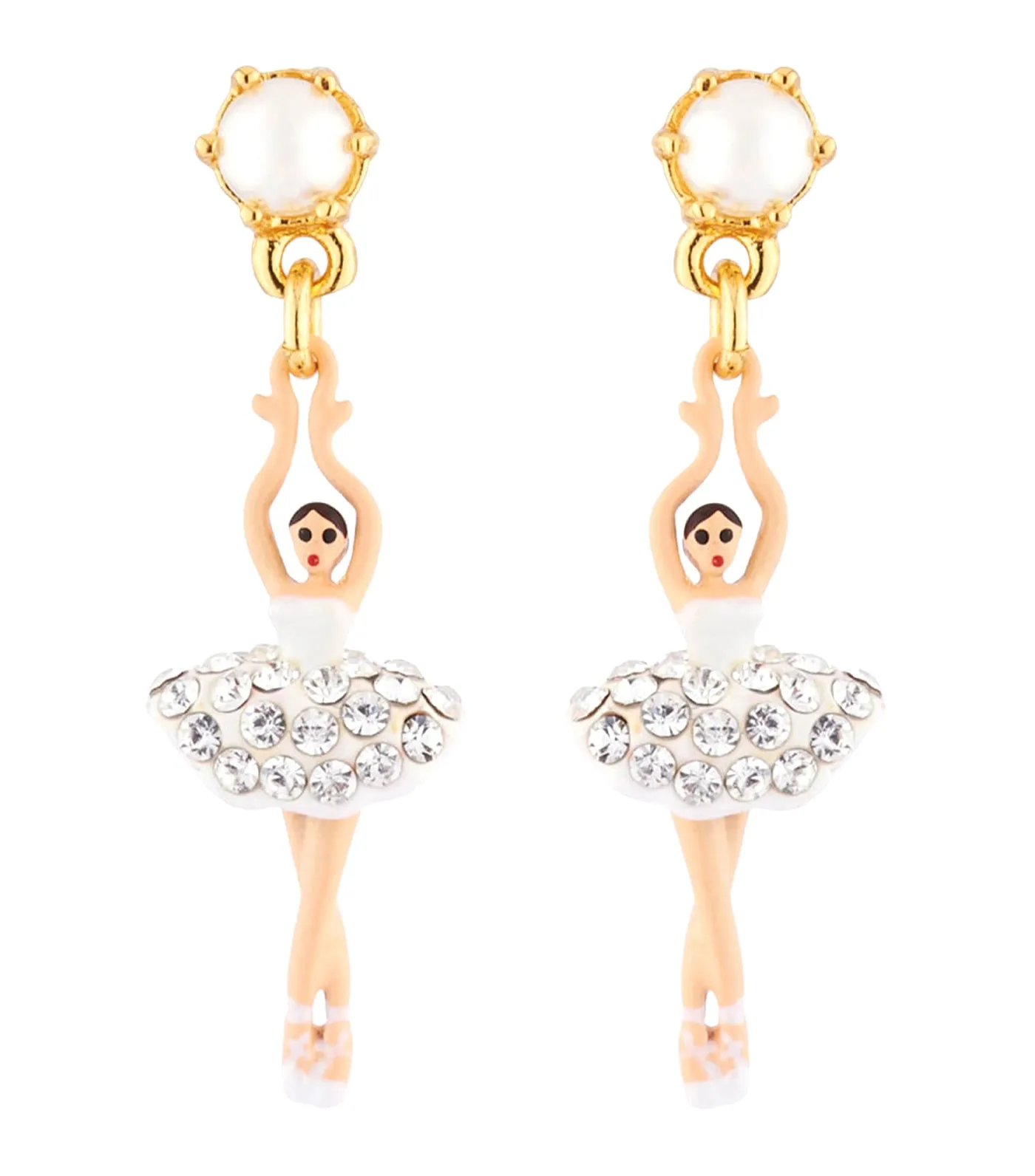 Mini Ballerina With Rhinestone And Pearl Stud Earrings White