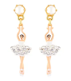 Mini Ballerina With Rhinestone And Pearl Stud Earrings White