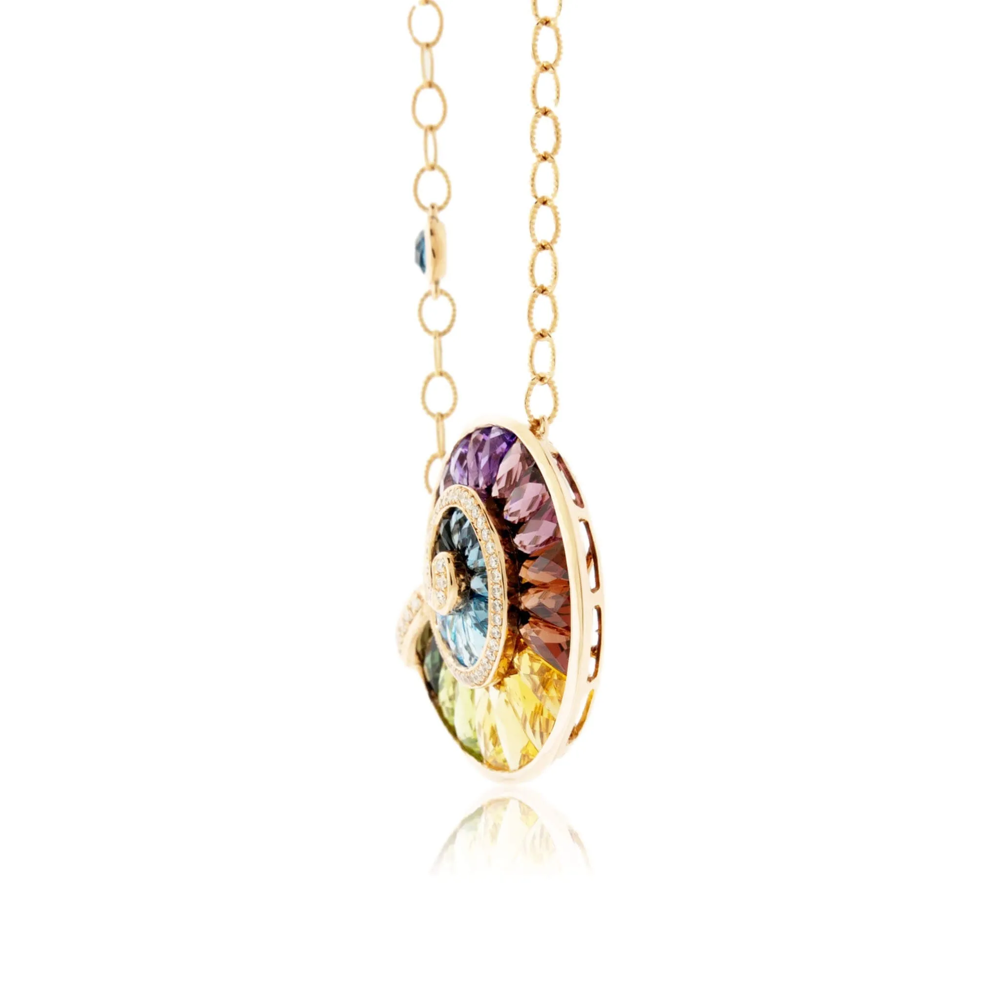 Mixed Gemstone & Diamond Ammonite Swirl Pendant