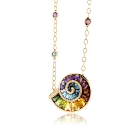 Mixed Gemstone & Diamond Ammonite Swirl Pendant