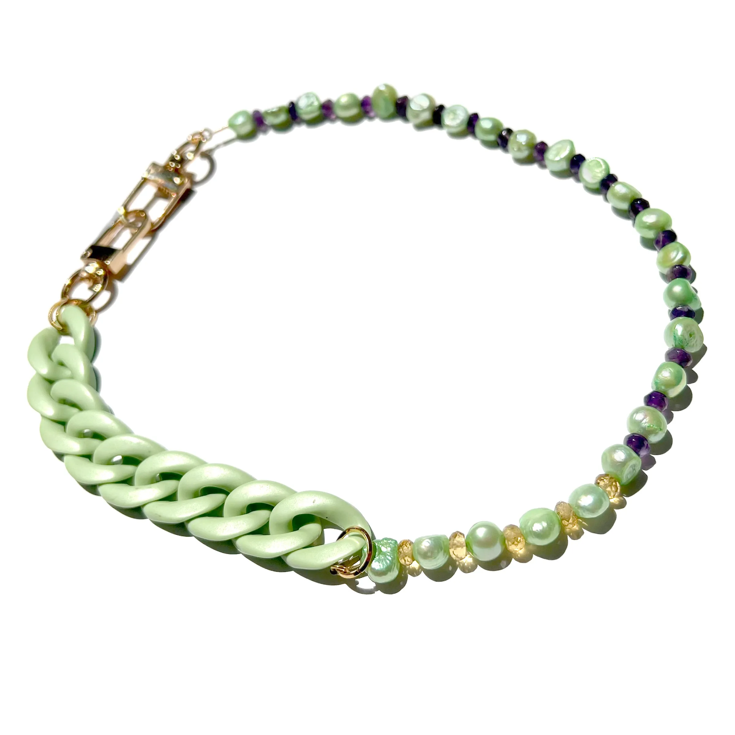 MPR x IMAGINARIUM: Green Pearl   Mint Green Acrylic Chain Necklace