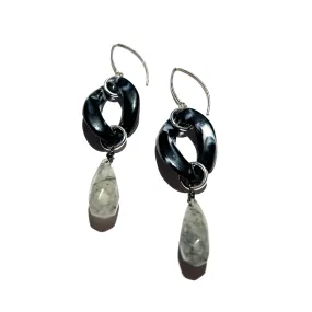 MPR x THE IMAGINARIUM: Black Marble Single Drop with Tourmalinated Quartz and Silver Hooks