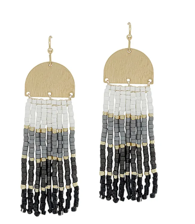 Multi Color Block Seed Bead Tassel Earrings