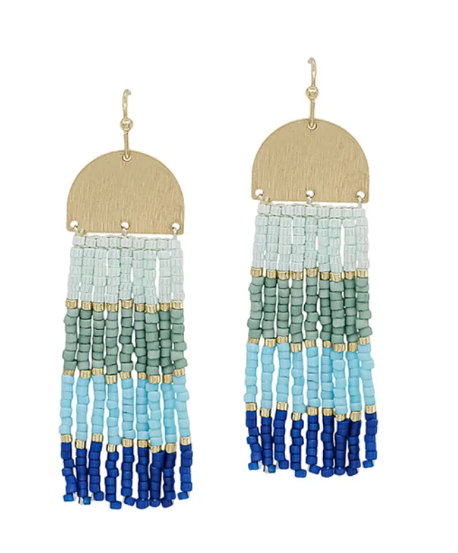 Multi Color Block Seed Bead Tassel Earrings