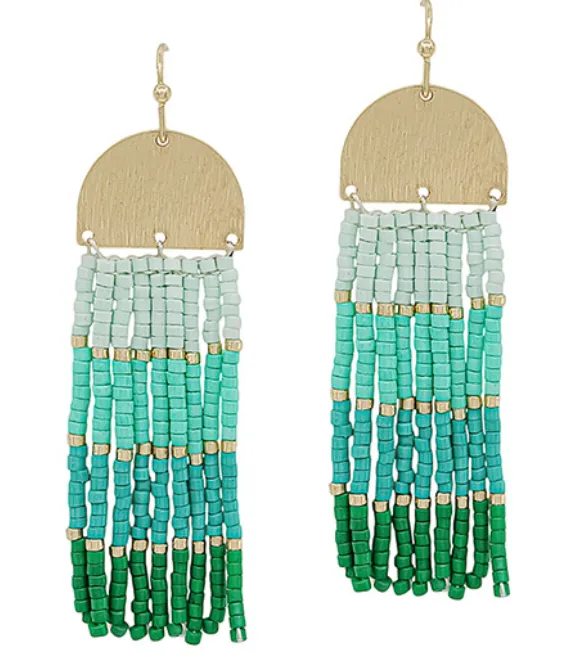 Multi Color Block Seed Bead Tassel Earrings