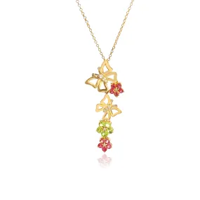 Multicolor Butterfly Lariat Diamond Pendant Necklace