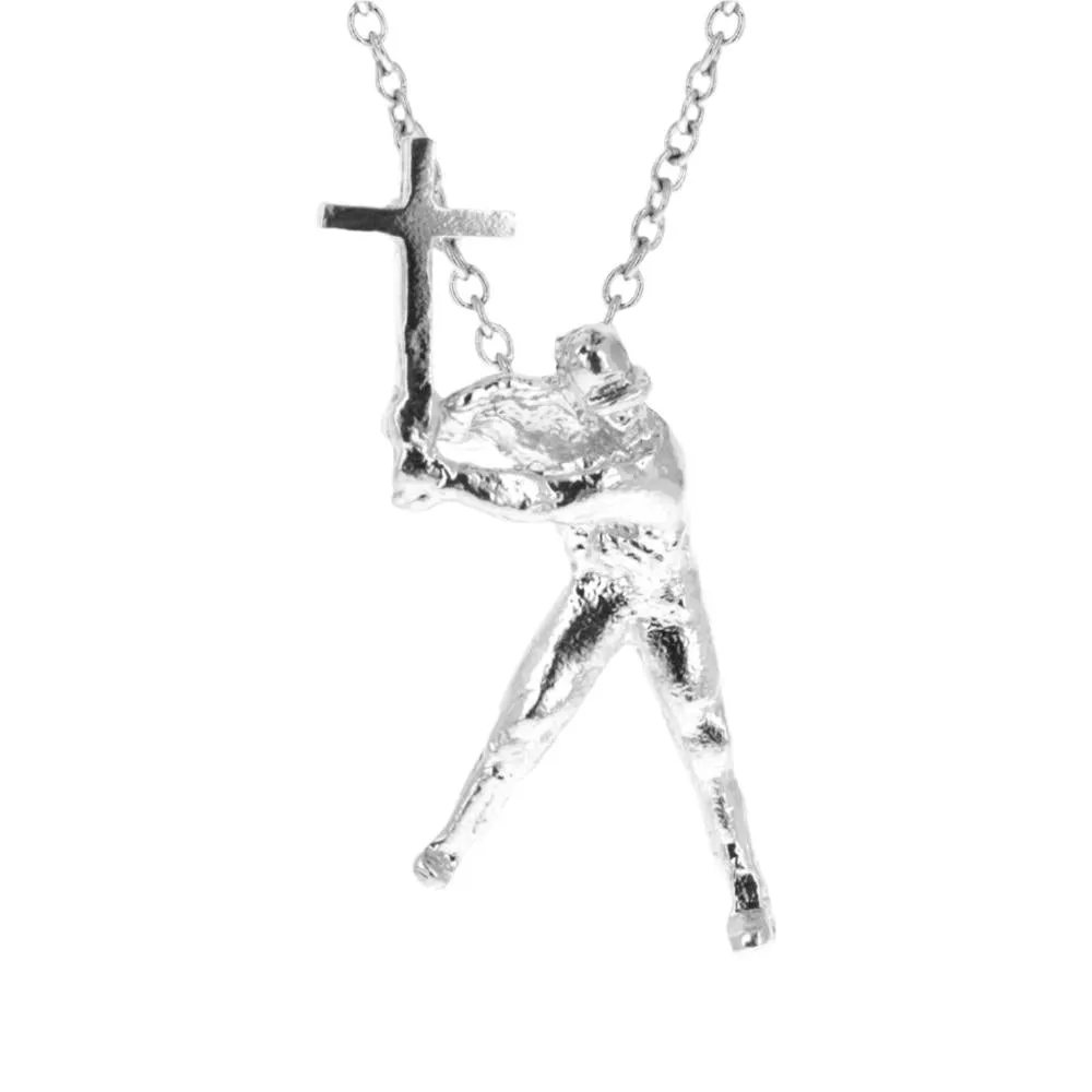 MVP Batter Baseball Cross Necklace | Sterling Silver