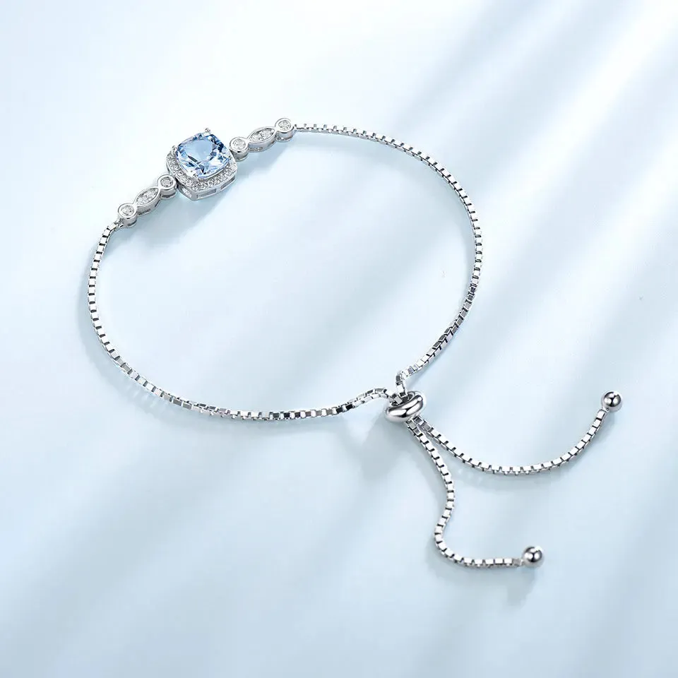 Nano Aquamarine & Zircon 925 Sterling Silver Bracelet