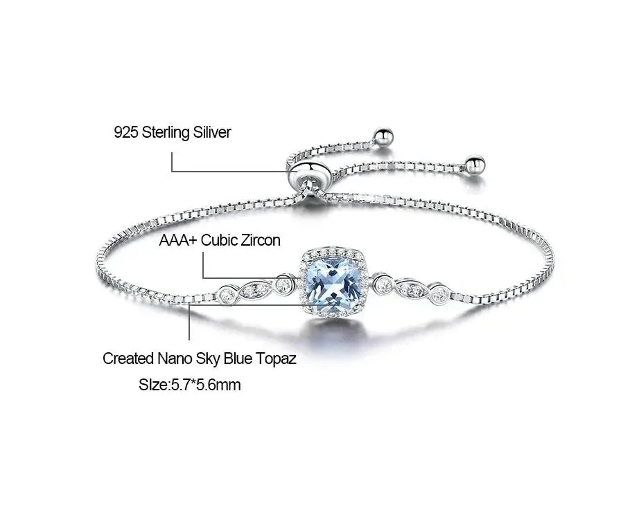 Nano Aquamarine & Zircon 925 Sterling Silver Bracelet