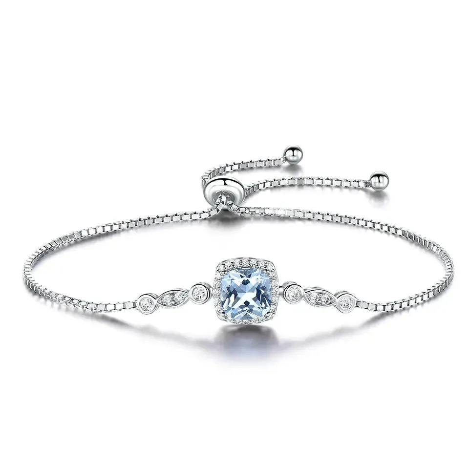 Nano Aquamarine & Zircon 925 Sterling Silver Bracelet