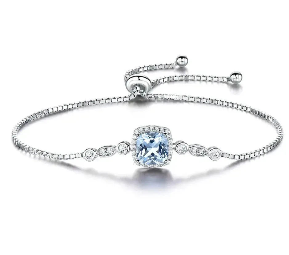 Nano Aquamarine & Zircon 925 Sterling Silver Bracelet