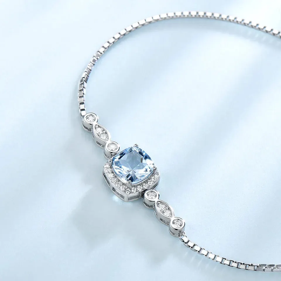 Nano Aquamarine & Zircon 925 Sterling Silver Bracelet