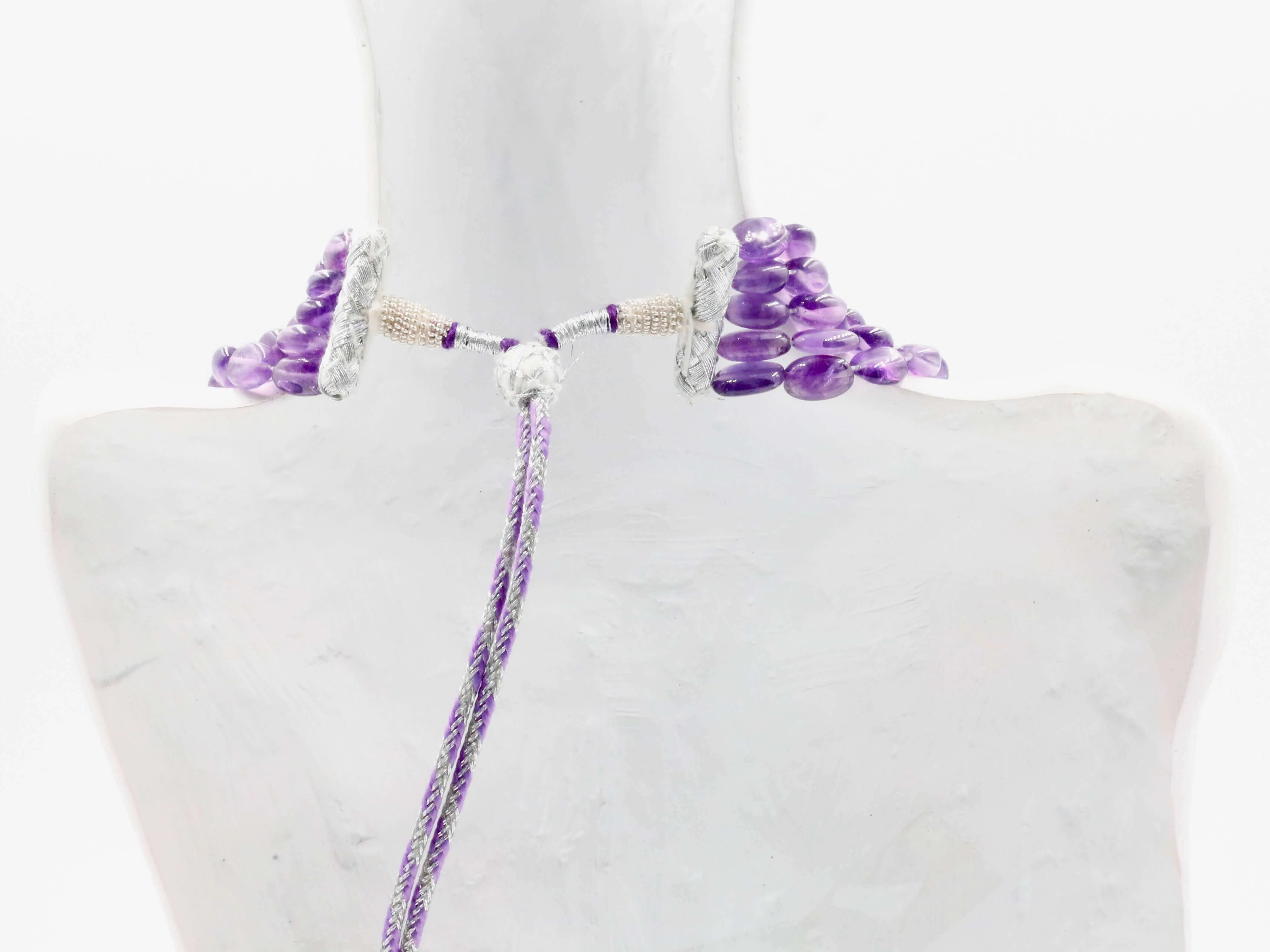 Natural Amethyst Beaded Necklace Layered Necklace Quartz Necklace Multi- Strand Necklace Oval Bead Necklace SKU 6142710