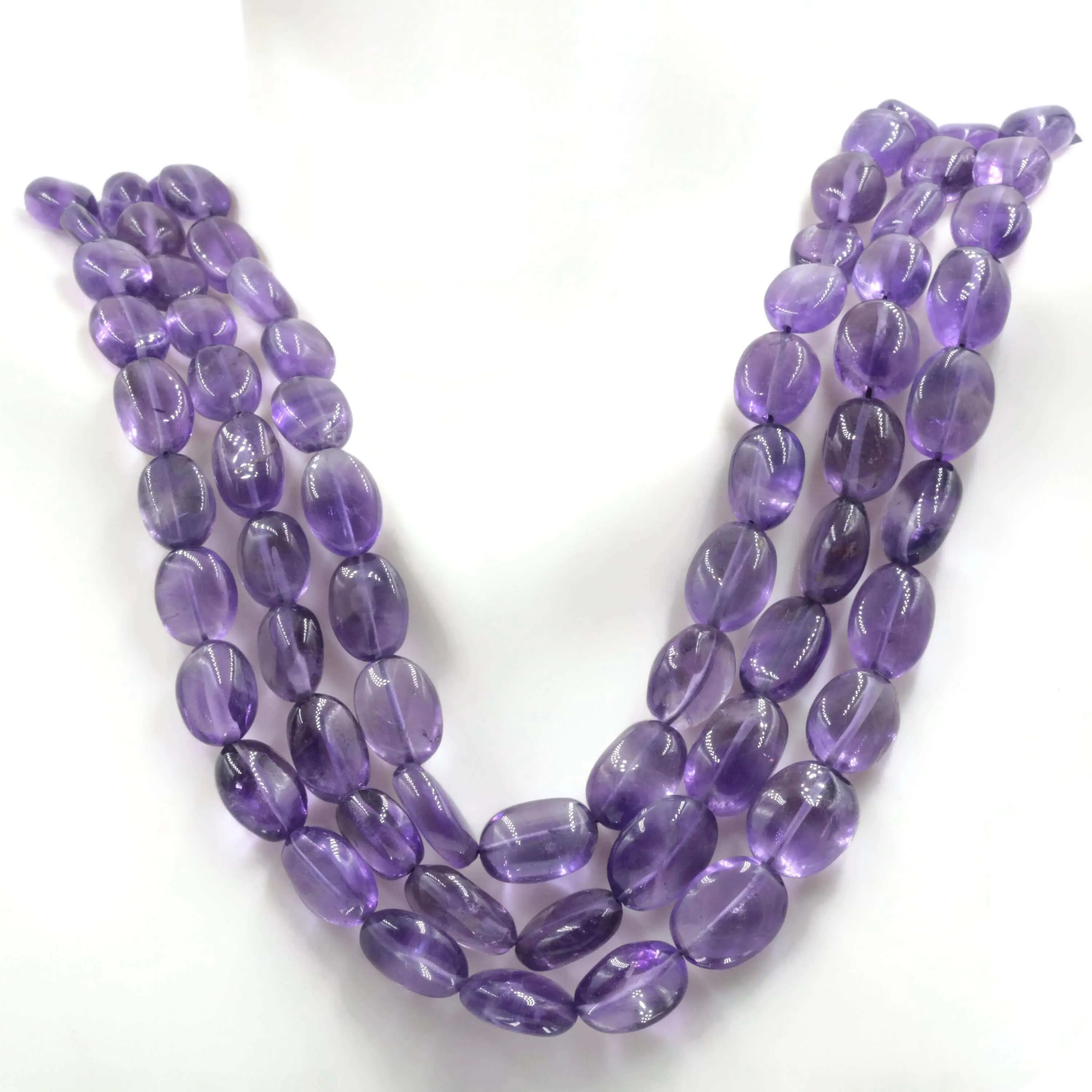 Natural Amethyst Beaded Necklace Layered Necklace Quartz Necklace Multi- Strand Necklace Oval Bead Necklace SKU 6142710