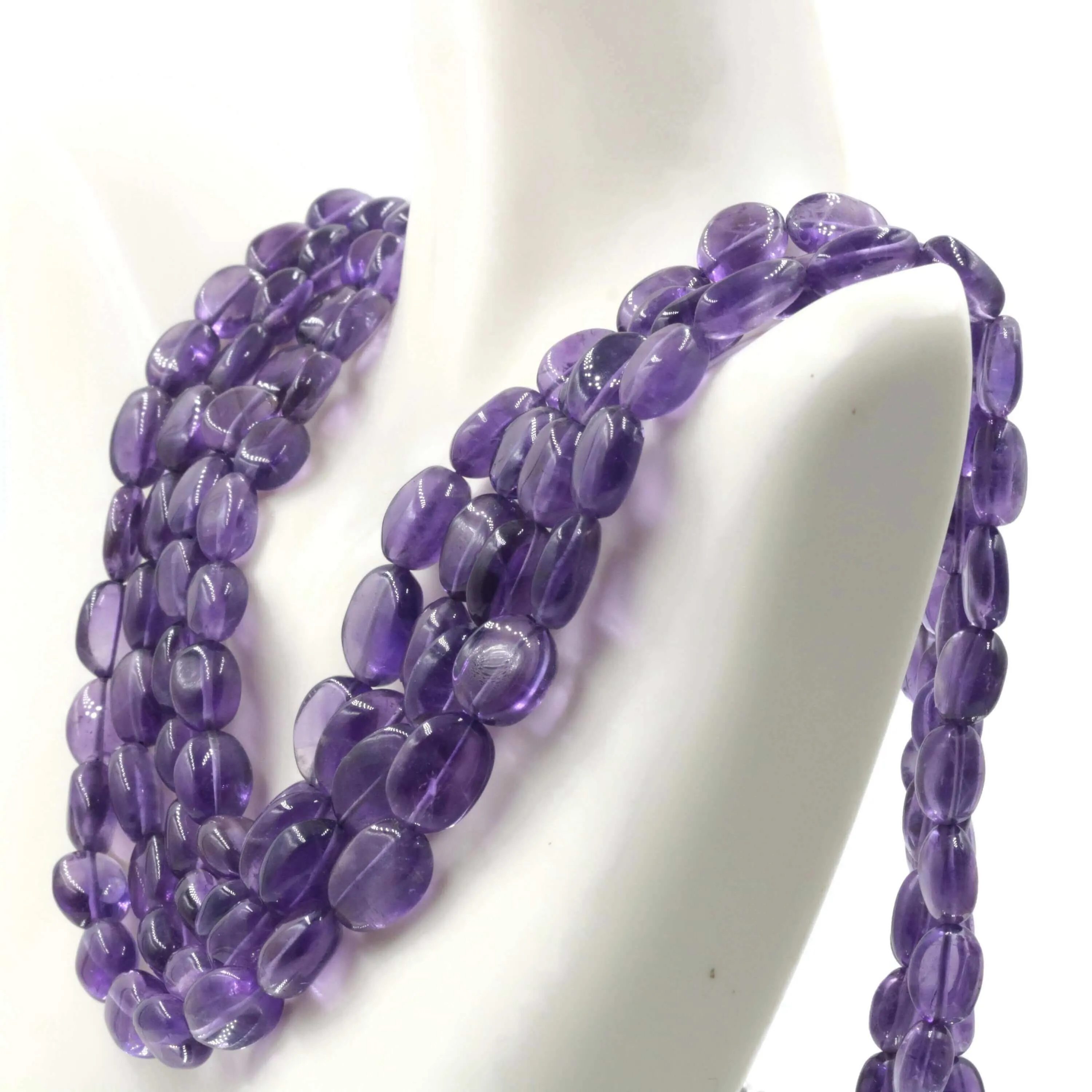 Natural Amethyst Beaded Necklace Layered Necklace Quartz Necklace Multi- Strand Necklace Oval Bead Necklace SKU 6142710