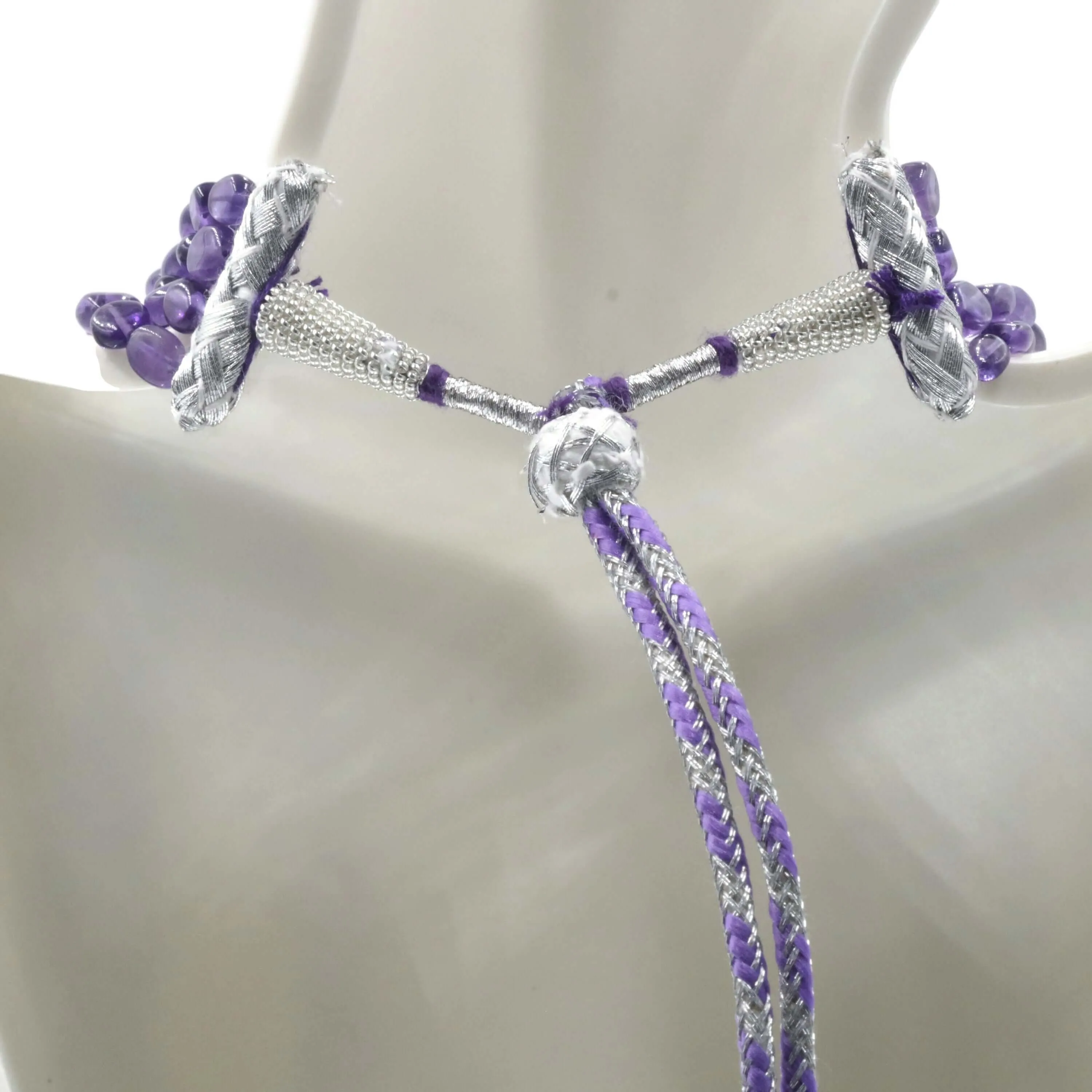 Natural Amethyst Beaded Necklace Layered Necklace Quartz Necklace Multi- Strand Necklace Oval Bead Necklace SKU 6142710