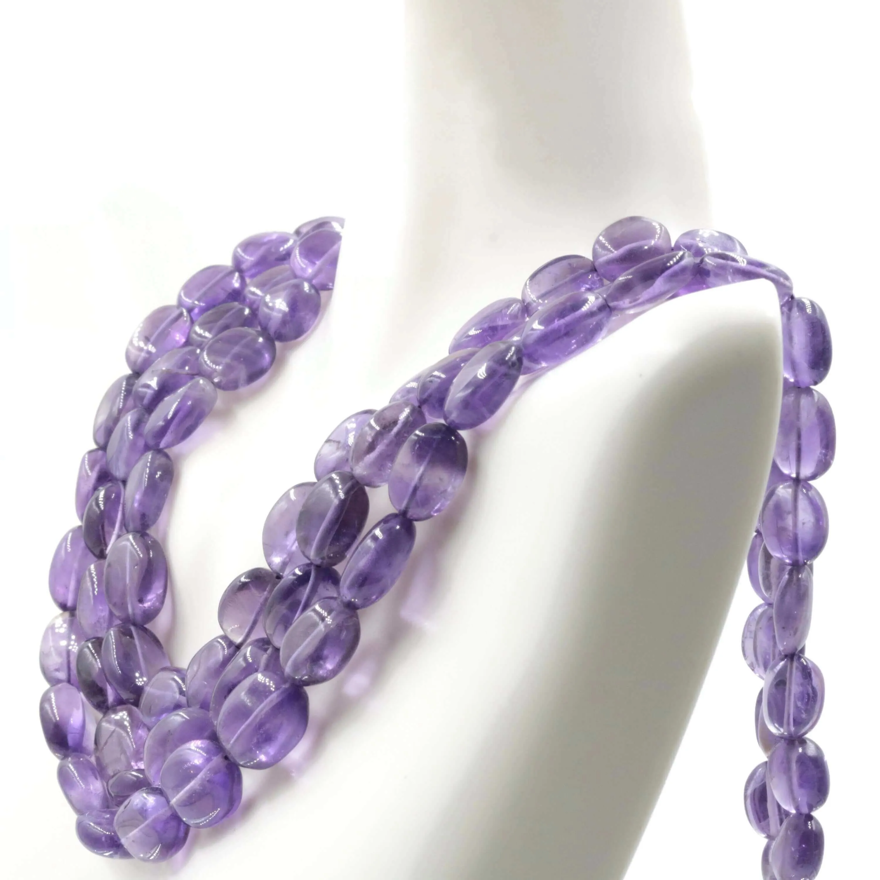 Natural Amethyst Beaded Necklace Layered Necklace Quartz Necklace Multi- Strand Necklace Oval Bead Necklace SKU 6142710