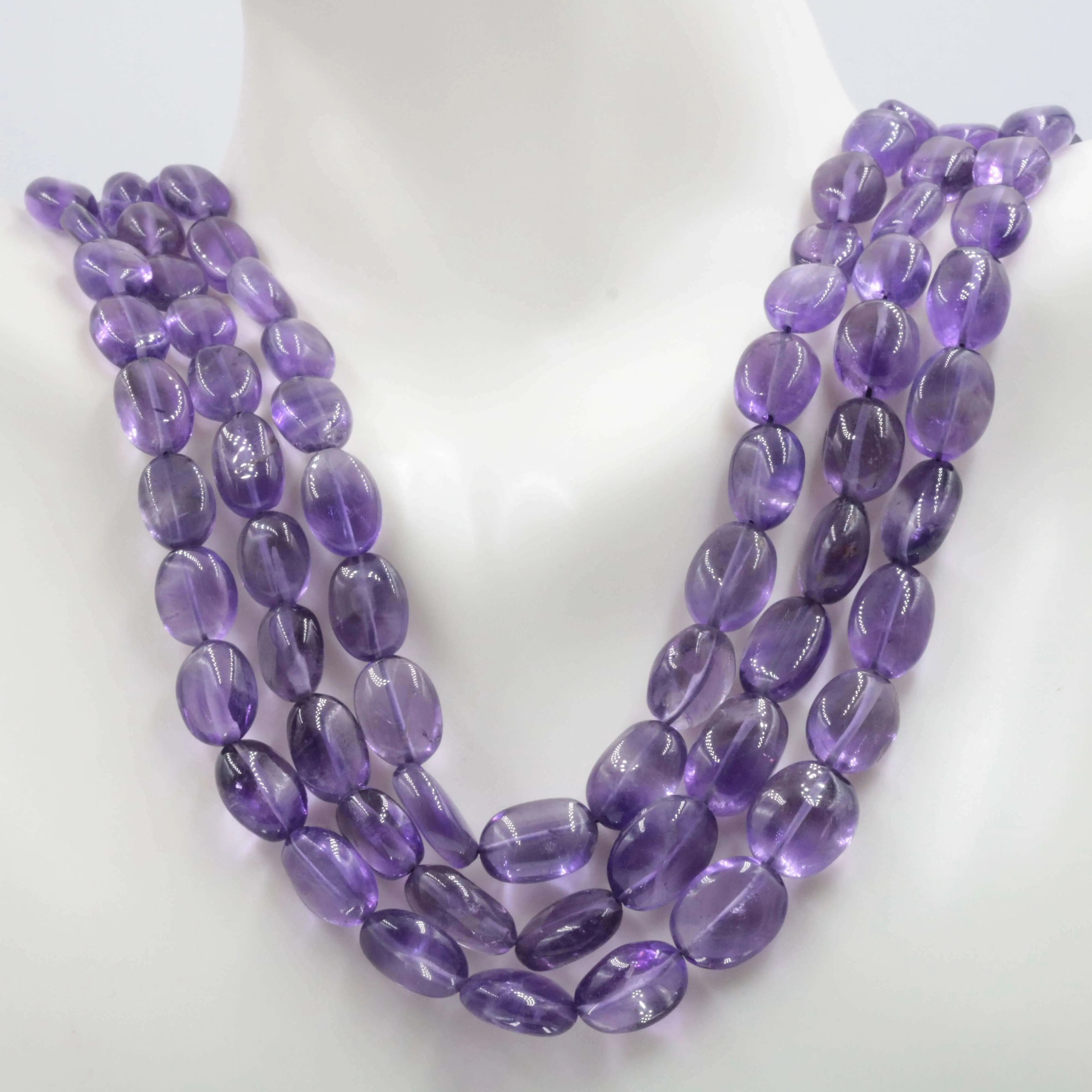 Natural Amethyst Beaded Necklace Layered Necklace Quartz Necklace Multi- Strand Necklace Oval Bead Necklace SKU 6142710