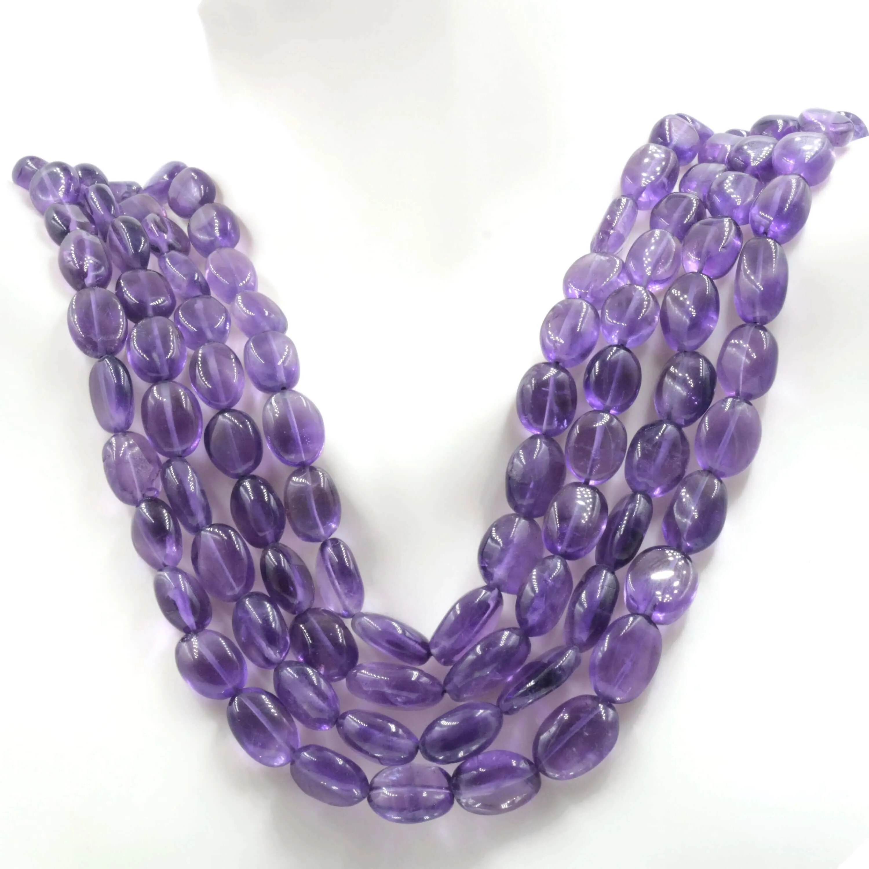 Natural Amethyst Beaded Necklace Layered Necklace Quartz Necklace Multi- Strand Necklace Oval Bead Necklace SKU 6142710