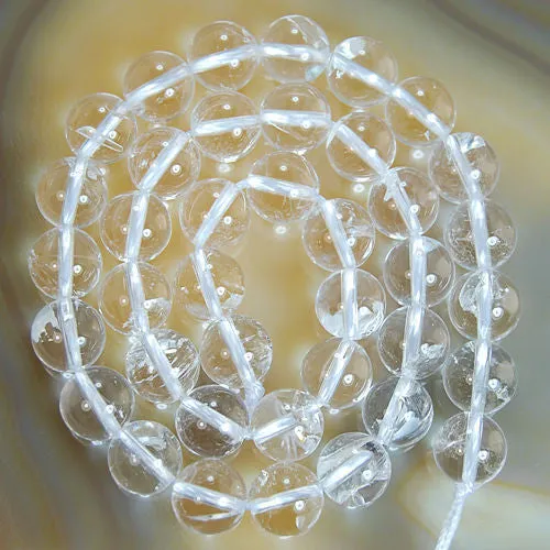 Natural Clear Crystal Quartz Gemstone Round Loose Beads on a 15.5" Strand