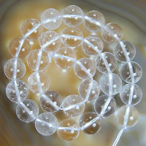 Natural Clear Crystal Quartz Gemstone Round Loose Beads on a 15.5" Strand