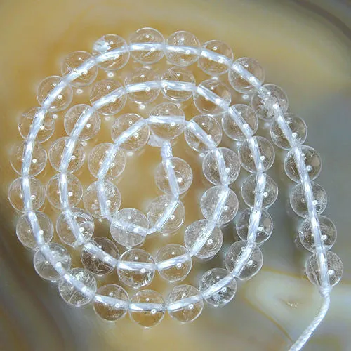 Natural Clear Crystal Quartz Gemstone Round Loose Beads on a 15.5" Strand