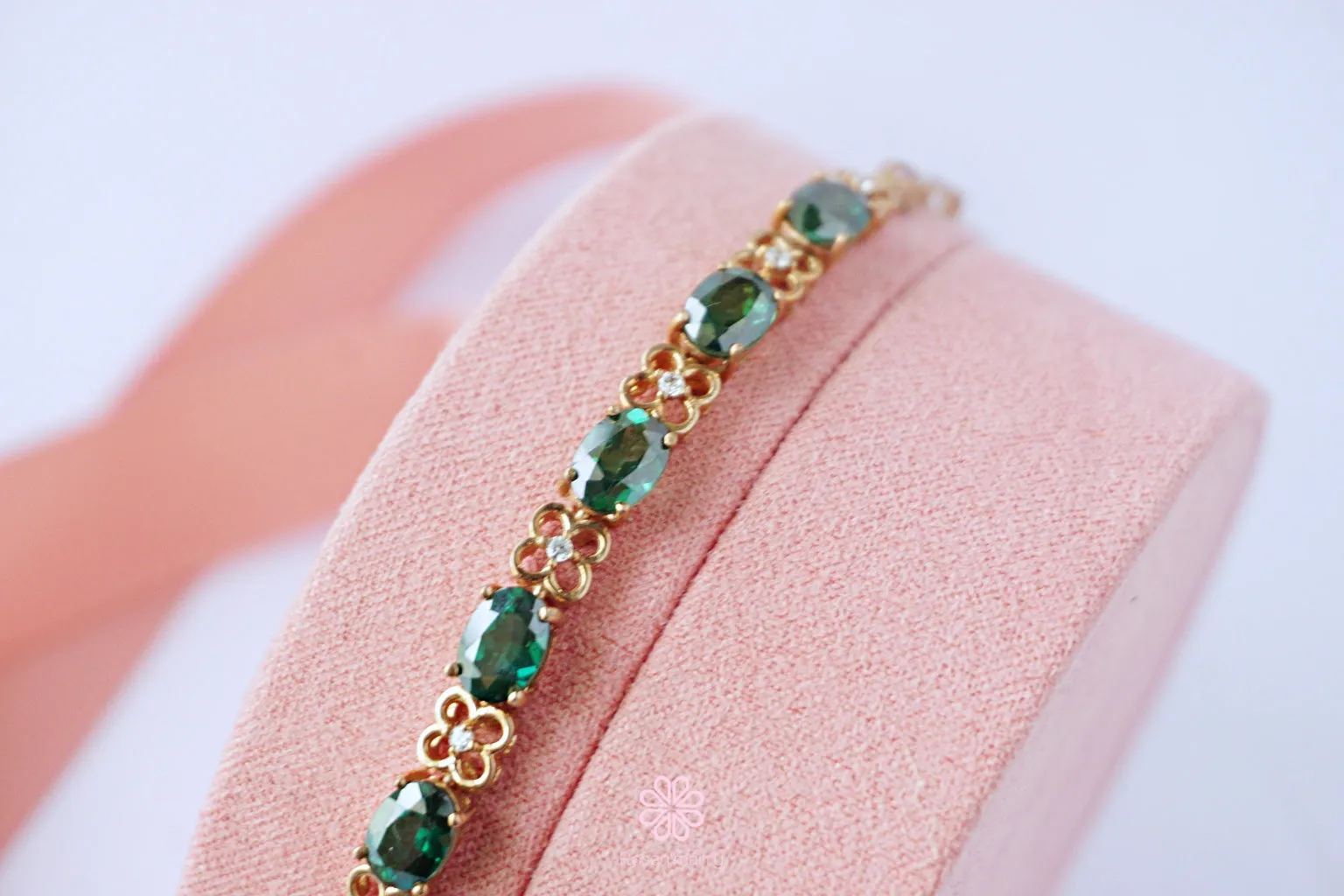 Natural Green Topaz Bracelet Sterling Silver925 With Rosegold Plated.