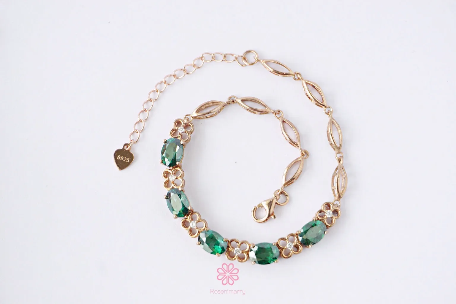 Natural Green Topaz Bracelet Sterling Silver925 With Rosegold Plated.