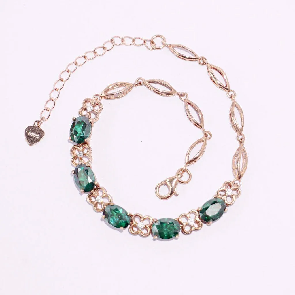 Natural Green Topaz Bracelet Sterling Silver925 With Rosegold Plated.