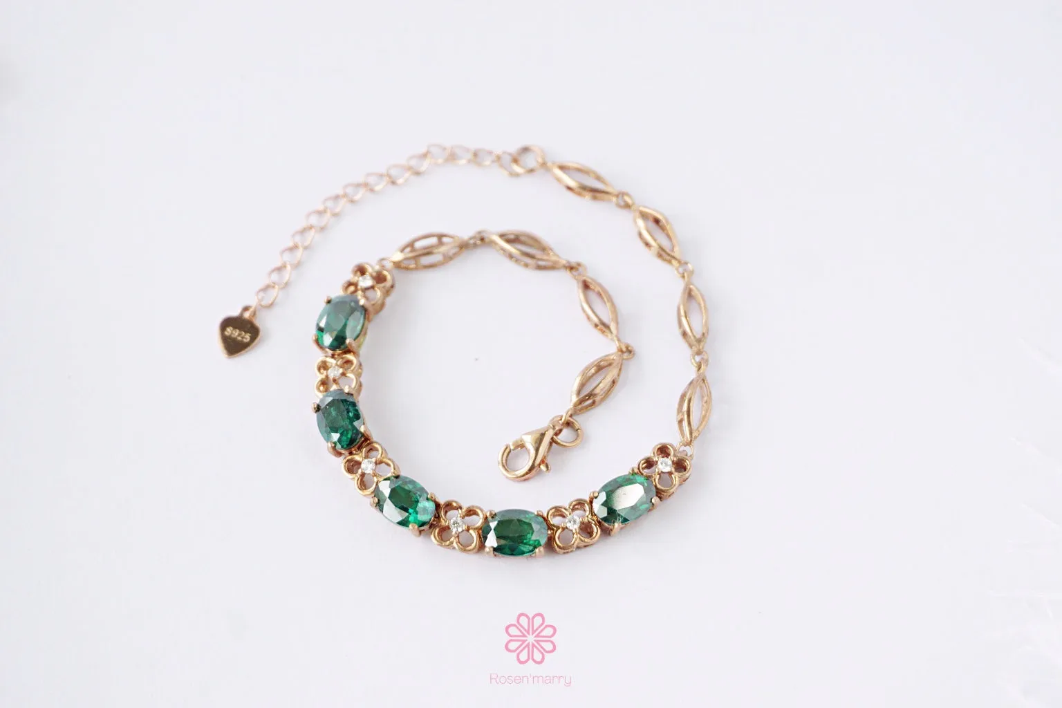 Natural Green Topaz Bracelet Sterling Silver925 With Rosegold Plated.