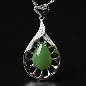 Natural Jade Pendant Nephrite Silver Zircon Pendant ZPT216