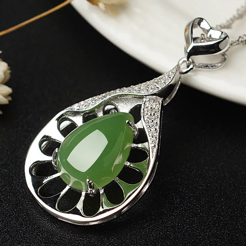 Natural Jade Pendant Nephrite Silver Zircon Pendant ZPT216