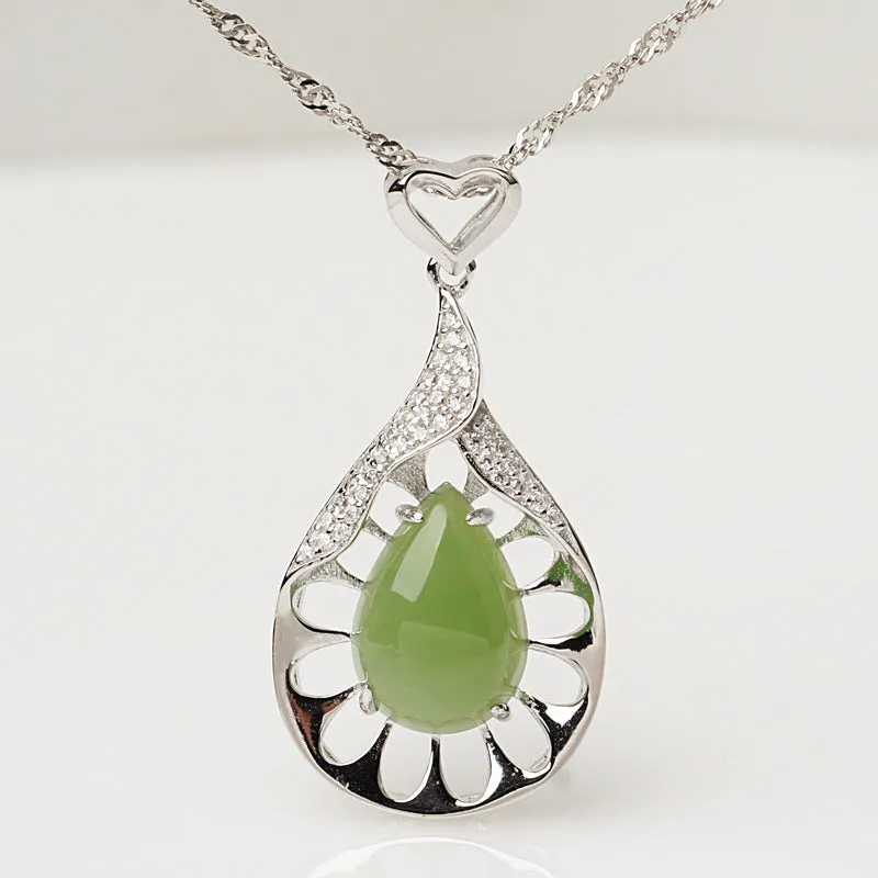 Natural Jade Pendant Nephrite Silver Zircon Pendant ZPT216