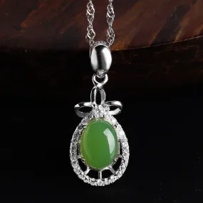 Natural Jade Pendant Nephrite Silver Zircon Pendant ZPT217