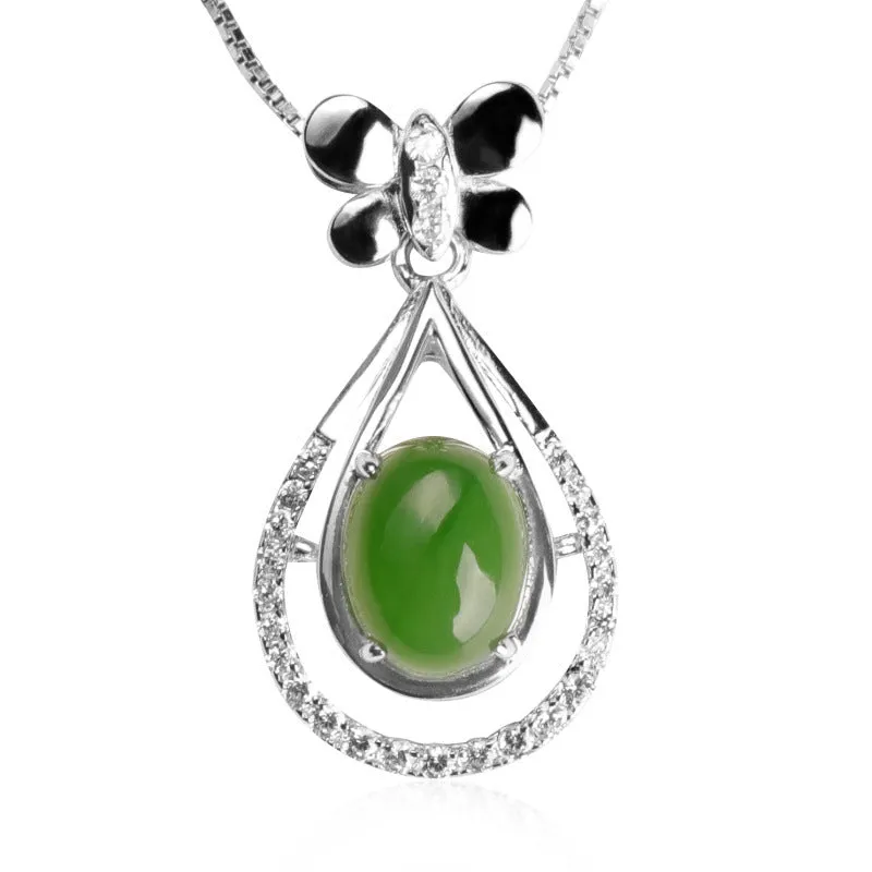 Natural Jade Pendant Nephrite Silver Zircon Pendant ZPT218