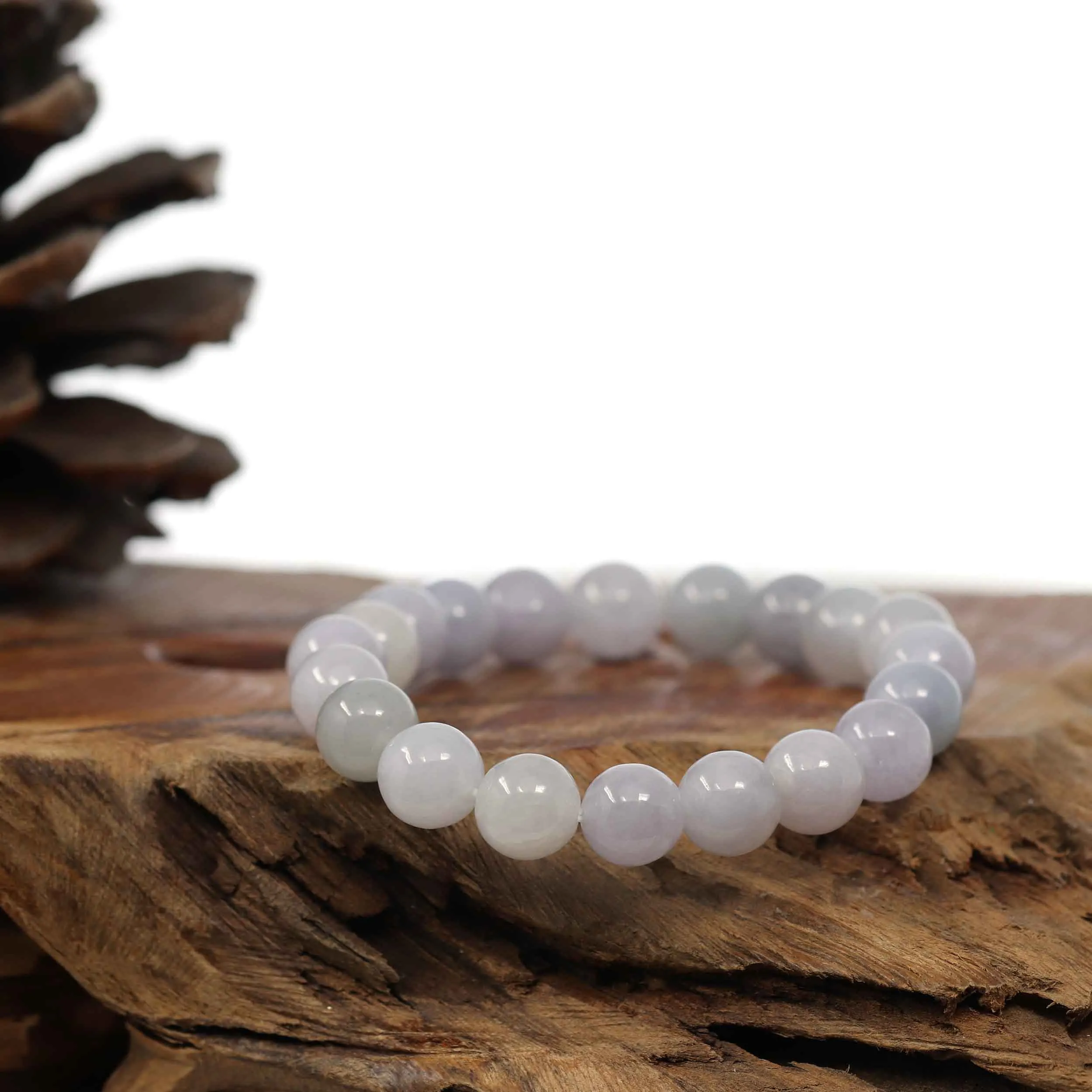 Natural Jadeite Jade Round Lavender Beads Bracelet ( 9.5 mm )