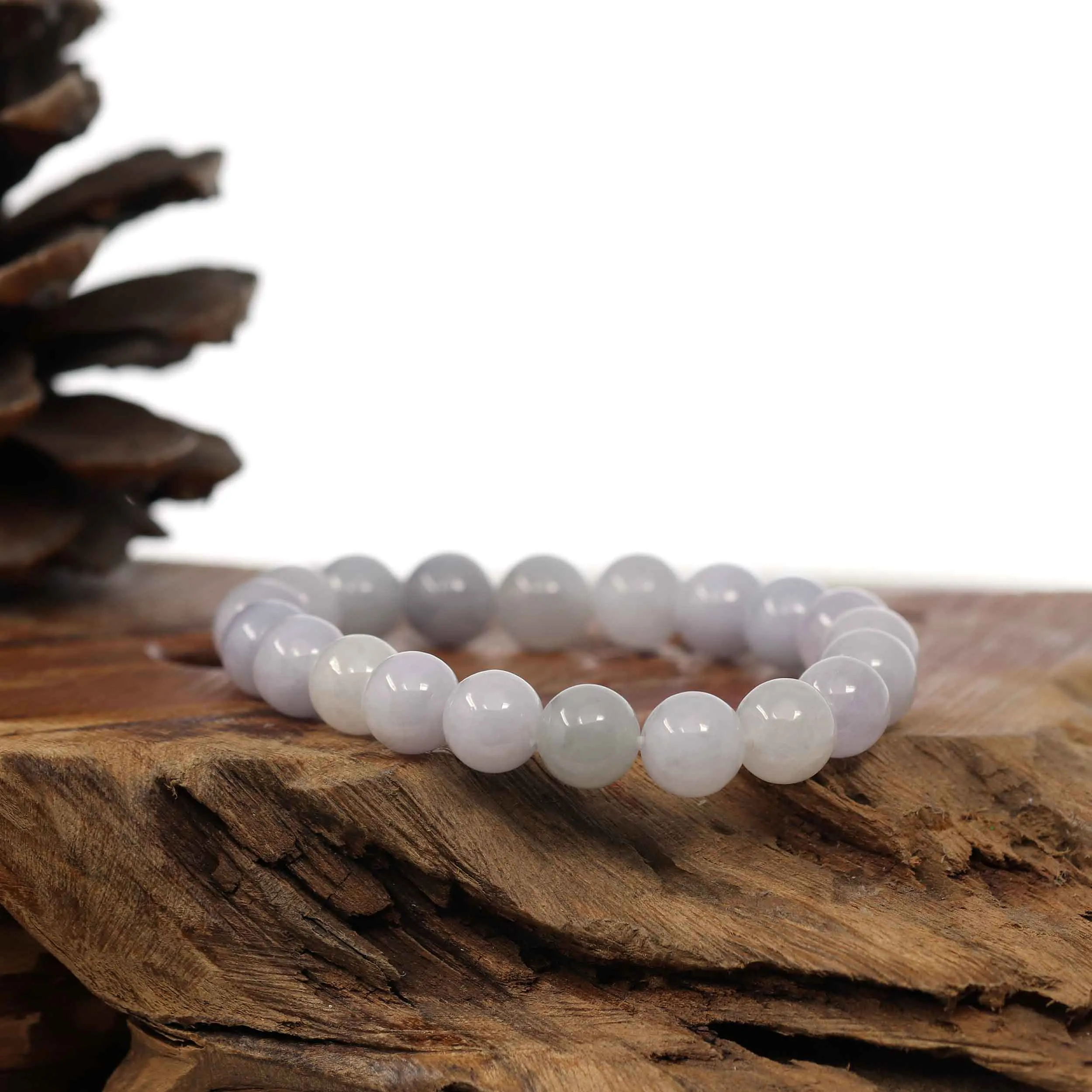 Natural Jadeite Jade Round Lavender Beads Bracelet ( 9.5 mm )