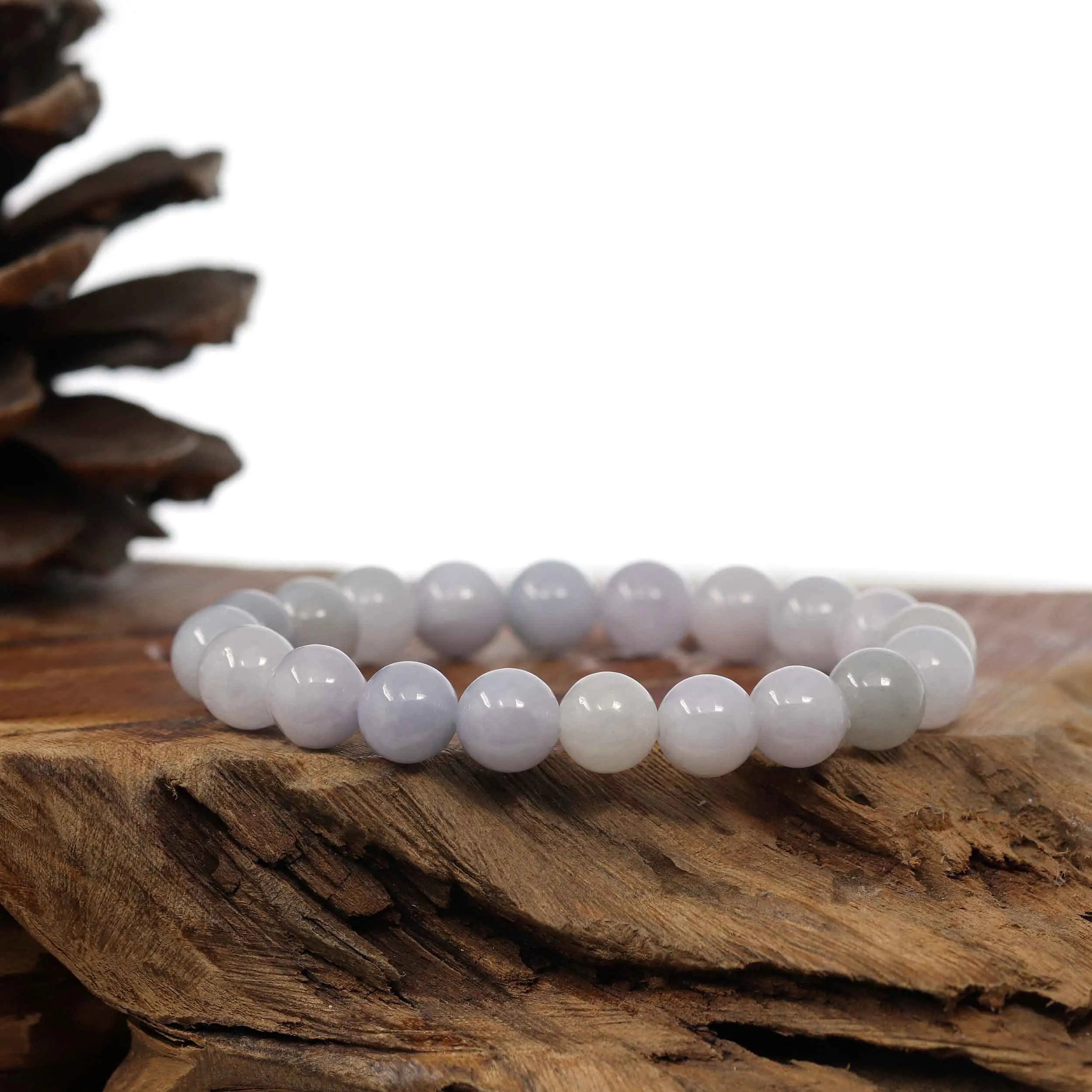 Natural Jadeite Jade Round Lavender Beads Bracelet ( 9.5 mm )