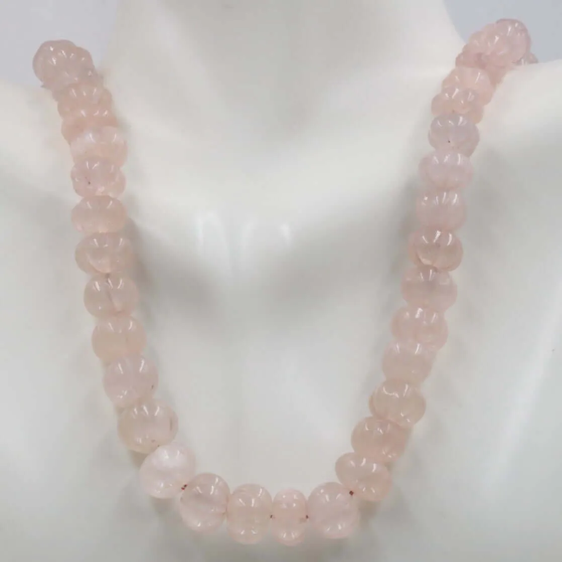 Natural Light Pink Rose Quartz Gemstone Necklace Quartz Jewelry Quartz Stone Necklace Quartz Pumpkin Necklace Quartz Beads SKU:6142666