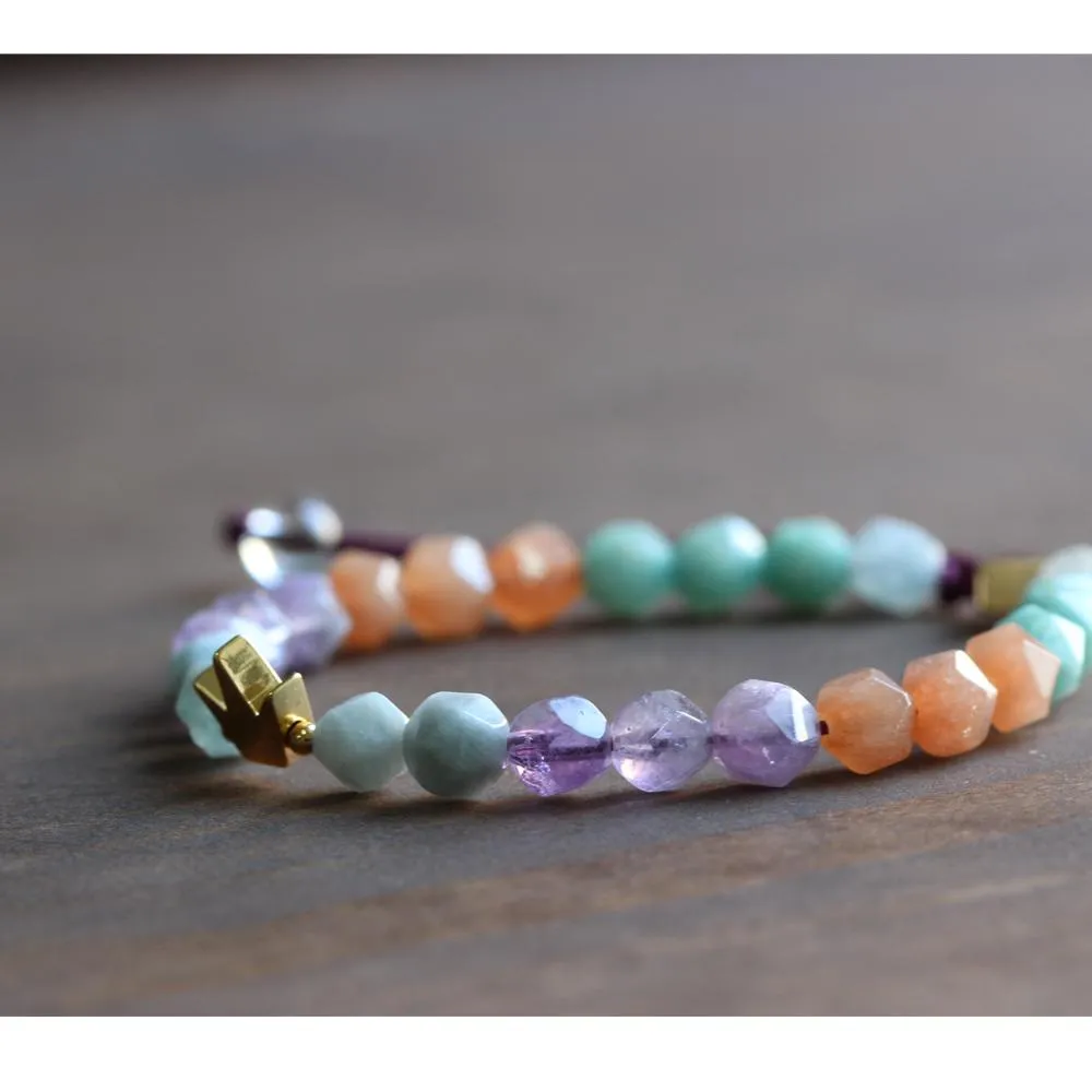 Natural Macaroon Faced Stones Queen Crown Bracelet