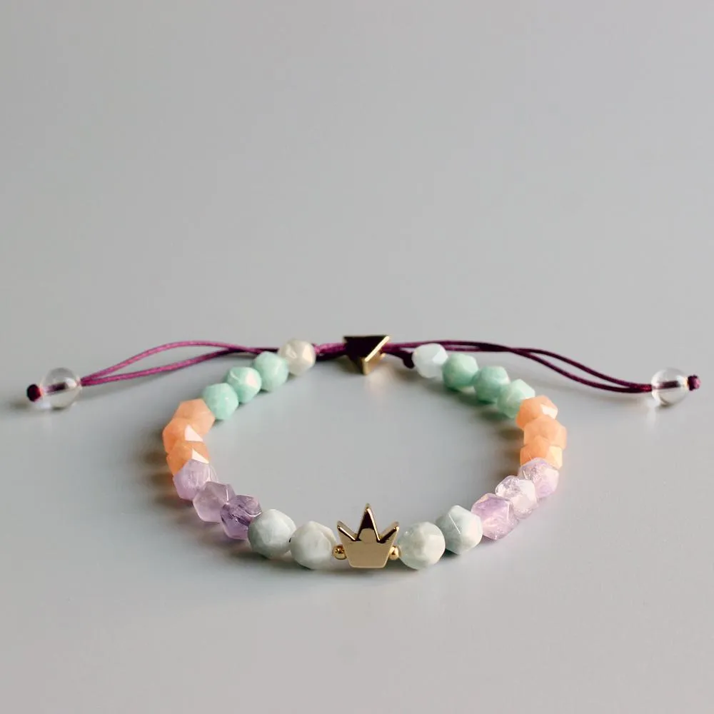 Natural Macaroon Faced Stones Queen Crown Bracelet