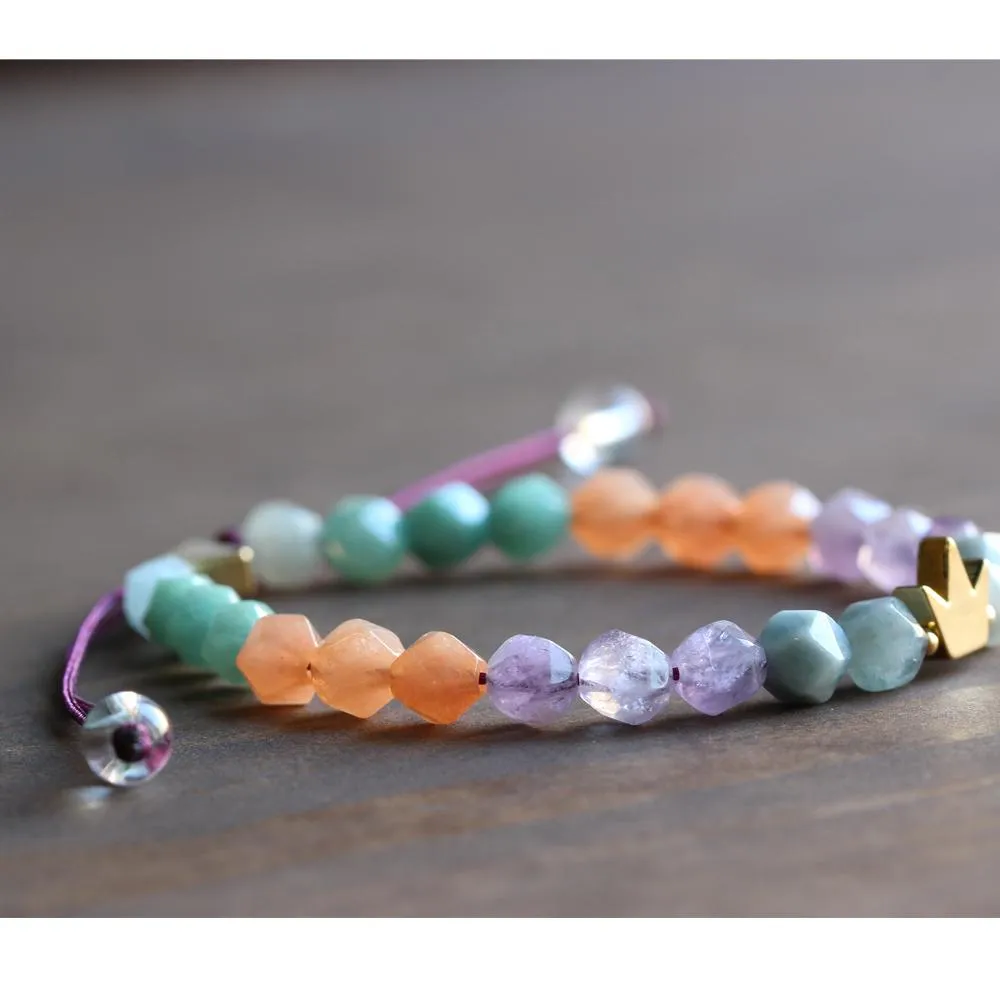 Natural Macaroon Faced Stones Queen Crown Bracelet