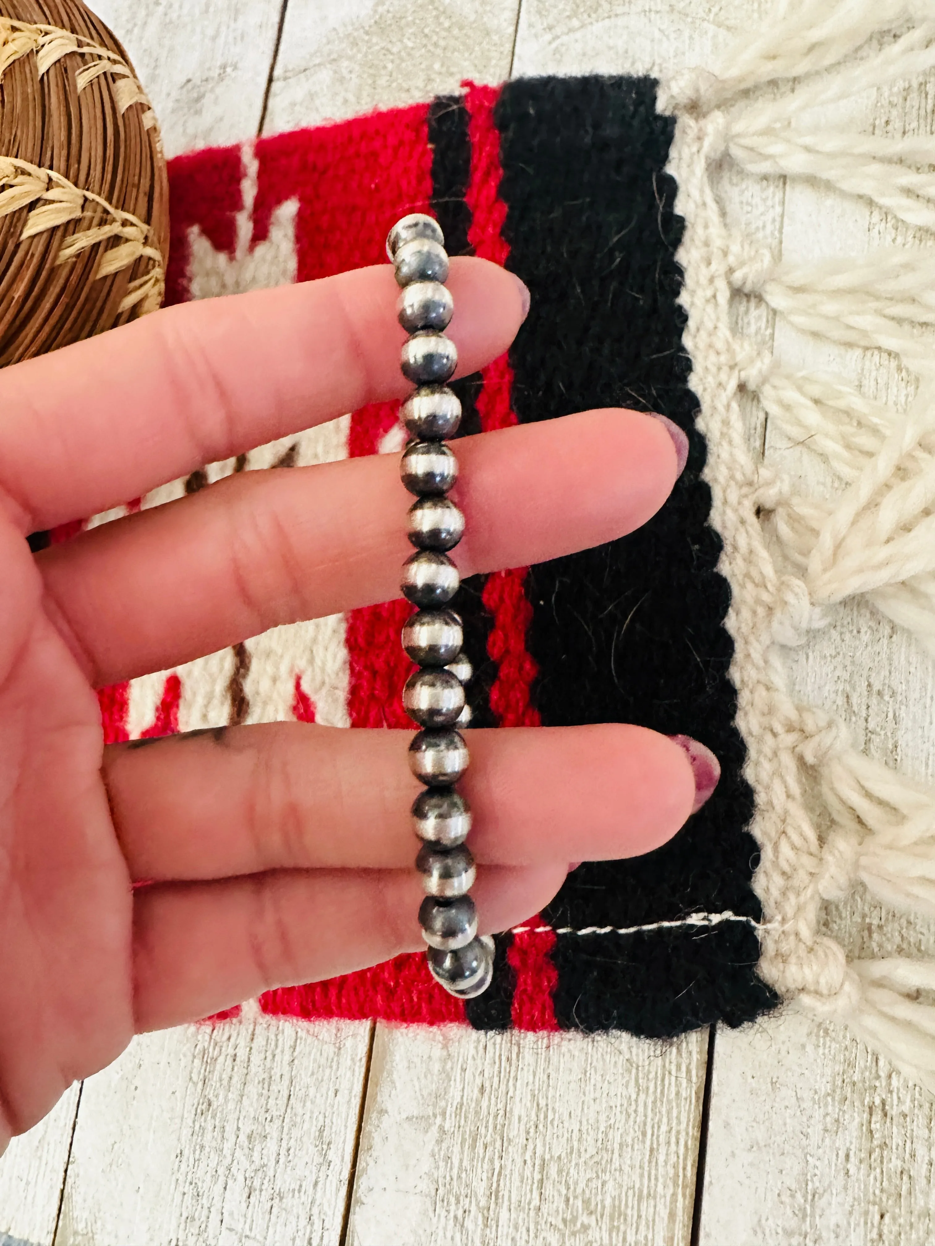 Navajo 6mm Sterling Silver Beaded Stretch Bracelet