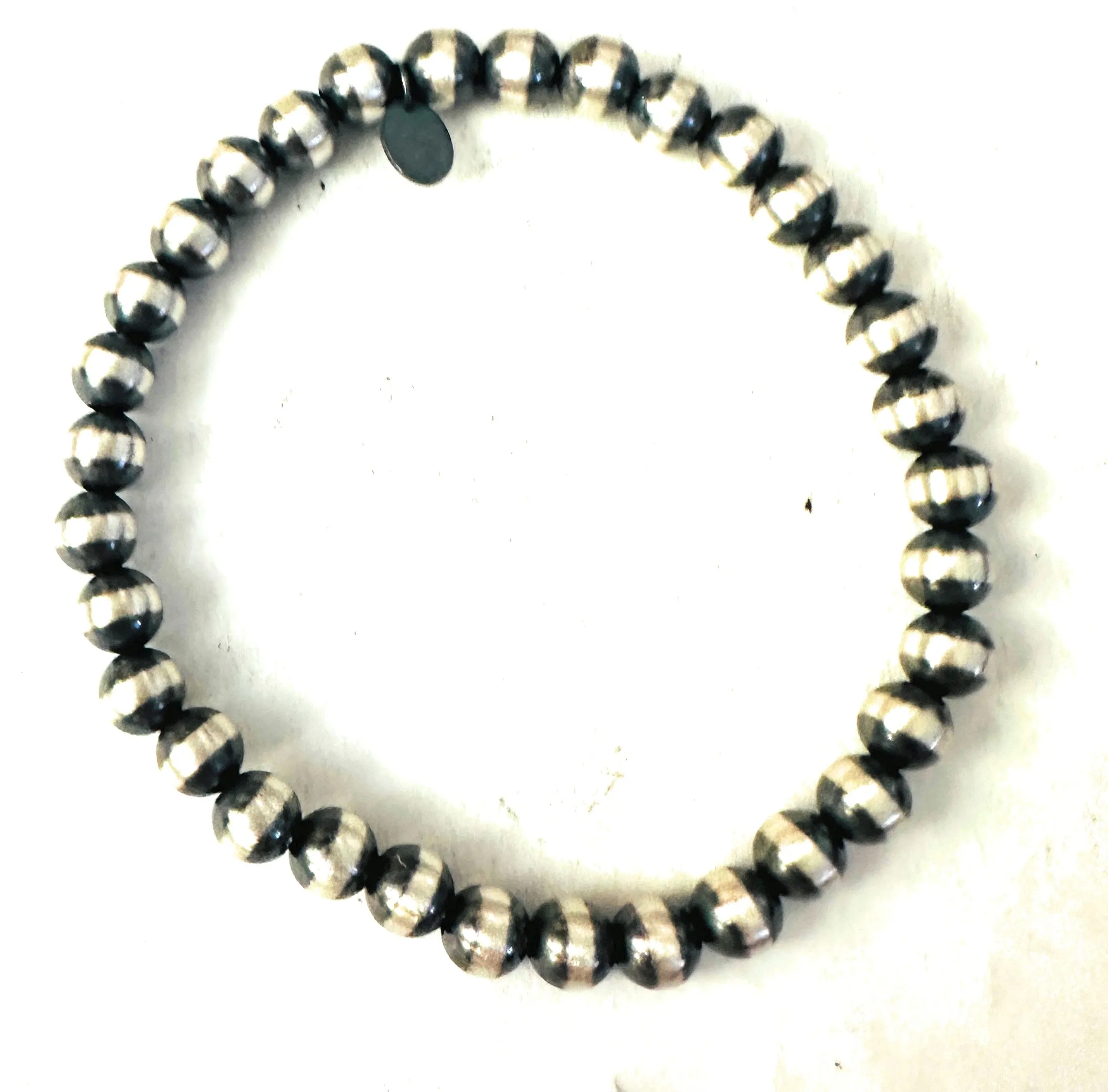 Navajo 6mm Sterling Silver Beaded Stretch Bracelet