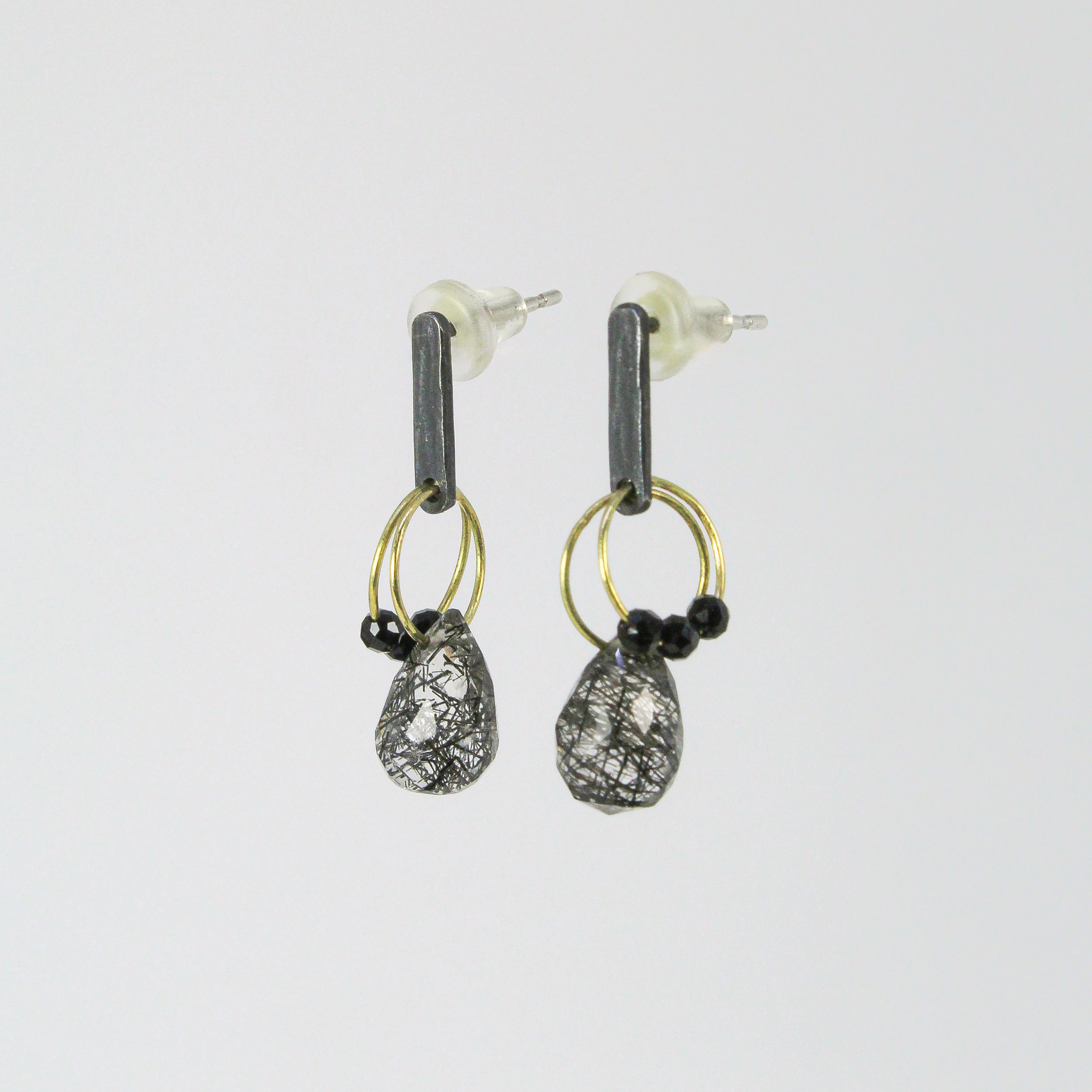 NEW! Mini Tangle Earrings with Tourmalinated Quartz and Spinel by Heather Guidero