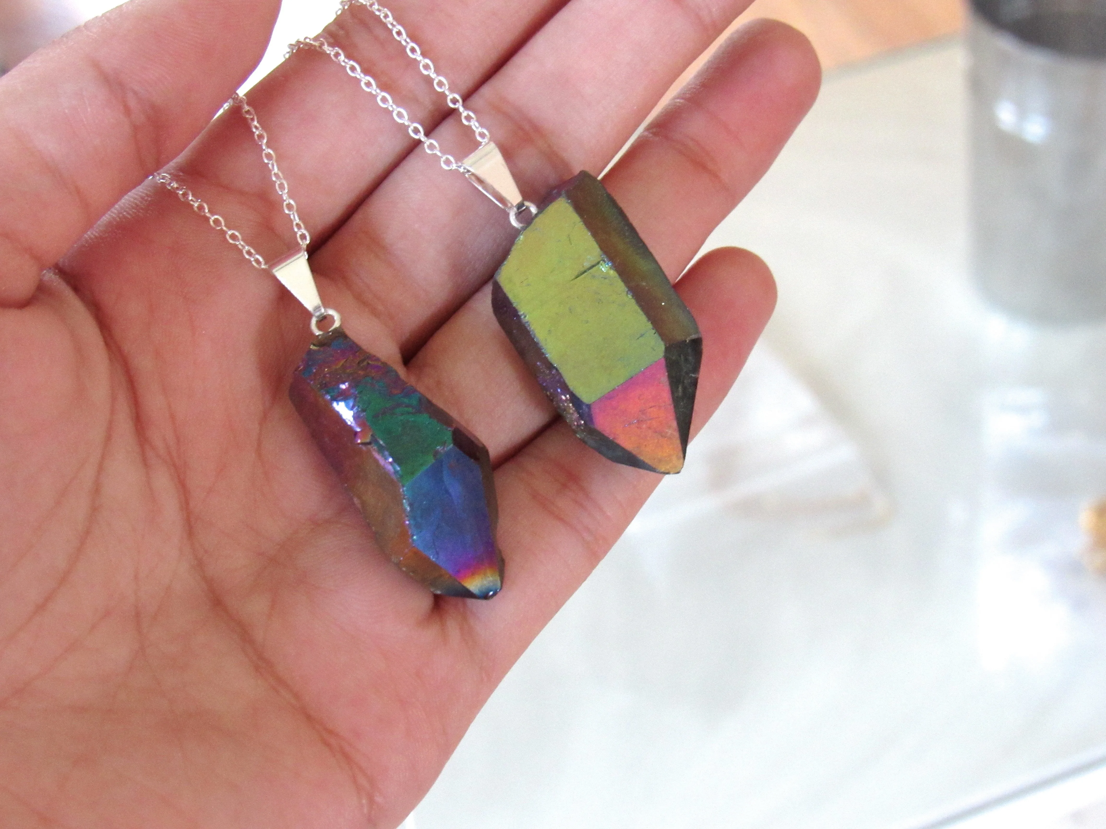 (New!) Titanium Aura Quartz Necklaces